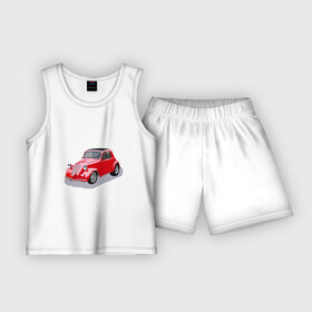 Детская пижама с шортами хлопок с принтом Фиат 500 Topolino в Тюмени,  |  | topolino | итальянская машина | красная машина | машина | мышка | фиат