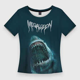 Женская футболка 3D Slim с принтом Акула мегалодон в Тюмени,  |  | акула | вымершая акула | гигантская акула | глубина | мегалодон | надпись