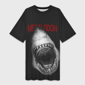 Платье-футболка 3D с принтом Гигантская акула в Тюмени,  |  | акула | вымершая акула | гигантская акула | мегалодон | надпись | рот