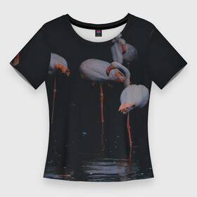 Женская футболка 3D Slim с принтом фламинго  вода в Тюмени,  |  | art | birds | flamingo | flock | illustration | pink | summer | watercolor | акварель | животные | иллюстрация | искусство | лето | птицы | розовый | стая | узор | фауна | фламинго