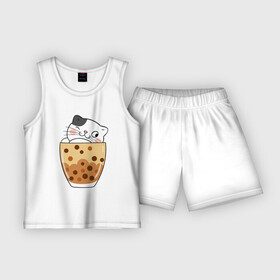Детская пижама с шортами хлопок с принтом котик в стакане с мороженым в Тюмени,  |  | кот | котенок | котик | кошечка | лето | мороженое