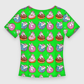 Женская футболка 3D Slim с принтом UNICORN AND DONUT в Тюмени,  |  | cute | pattern | детские картинки | единорог | милый | пончик | узор | цветной