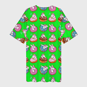 Платье-футболка 3D с принтом UNICORN AND DONUT в Тюмени,  |  | cute | pattern | детские картинки | единорог | милый | пончик | узор | цветной