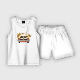 Детская пижама с шортами хлопок с принтом Ретро авто и пальмы в Тюмени,  |  | автомобиль | лето | машина | пальмы | ретро | ретро авто