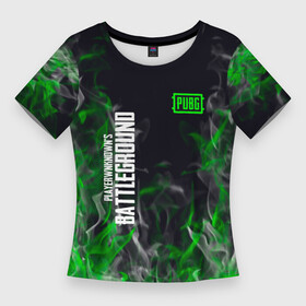 Женская футболка 3D Slim с принтом pubg  зелёное пламя в Тюмени,  |  | announ | battle | battleground | battlegrounds | game | games | lite | logo | mobile | player | playerunknown | pubg | royale | анноун | батл | батлграунд | згип | игра | игры | лайт | лого | логотип | логотипы | мобайл | онлайн | пабг | плеер |