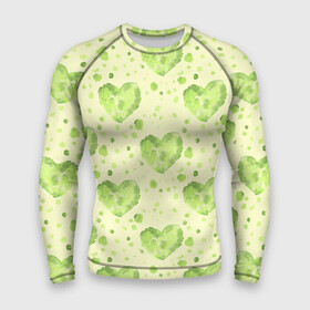 Мужской рашгард 3D с принтом Сердце листвы в Тюмени,  |  | акварель | зеленое | зеленое сердце | зелень | лист | листва | листик | нежность | пастель | природа | салат | салатовый | сердце