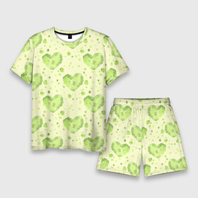 Мужской костюм с шортами 3D с принтом Сердце листвы в Тюмени,  |  | акварель | зеленое | зеленое сердце | зелень | лист | листва | листик | нежность | пастель | природа | салат | салатовый | сердце
