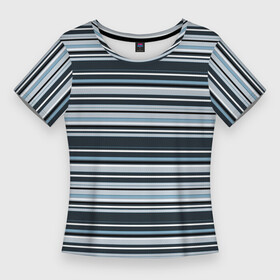 Женская футболка 3D Slim с принтом Горизонтальные синие, голубые, белые полосы в Тюмени,  |  | blue | horizontal | horizontal stripes | light blue | lines | retro | striped | stripes | strokes | white | белые | геометрический | горизонталь | горизонтальные полосы | линии | минимализм | полосатый | полосы | простой | ретро | синий | синий 