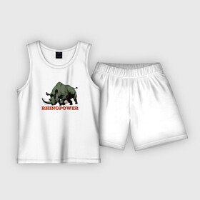 Детская пижама с шортами хлопок с принтом СИЛА НОСОРОГА в Тюмени,  |  | power | африка | дикий | животные | крутой | мощный | мощь | мужик | носорог | природа | сафари | сила | сильный | черный носорог
