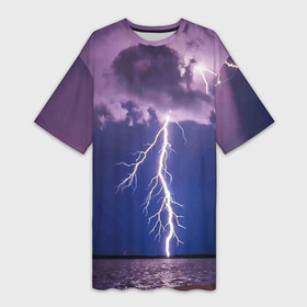 Платье-футболка 3D с принтом Разряд молний над океаном в Тюмени,  |  | Тематика изображения на принте: element | lightning | nature | ocean | storm | storm cloud | гроза | молнмя | океан | природа | стихия | туча
