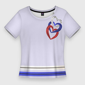 Женская футболка 3D Slim с принтом Цвета флага России: синий, белый, красный в Тюмени,  |  | патриотизм | россия | сердце | триколор | флаг