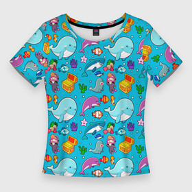 Женская футболка 3D Slim с принтом SEA DIVING в Тюмени,  |  | blue | diver | fish | m | ocean | snorkeling | water | whale | аквалангист | акула | вода | дайвер | дайвинг | животные | кит | море | морская жизнь | морская звезда | морской | морской конек | морской котик | океан | погружение