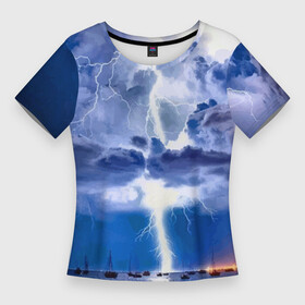 Женская футболка 3D Slim с принтом Разряд молнии над океаном в Тюмени,  |  | Тематика изображения на принте: element | lightning | nature | ocean | storm | storm cloud | yacht | гроза | молния | океан | природа | стихия | туча | яхта