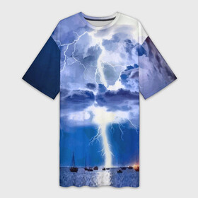 Платье-футболка 3D с принтом Разряд молнии над океаном в Тюмени,  |  | Тематика изображения на принте: element | lightning | nature | ocean | storm | storm cloud | yacht | гроза | молния | океан | природа | стихия | туча | яхта