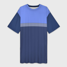 Платье-футболка 3D с принтом Серая полоса на синем в Тюмени,  |  | blue | dark blue | gray | gray stripe | light blue | minimalism | simple | striped | горизонталь | горизонтальная полоса | классический | минимализм | монохромный | полосатый | простой | светло синий | серая полоса | серый