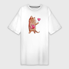 Платье-футболка хлопок с принтом Рыжий котик дарит свою любовь в Тюмени,  |  | кот | котик | кошка | любовь | сердечко | сердце