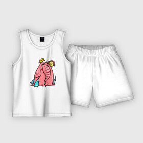 Детская пижама с шортами хлопок с принтом Розовая слоника со слонятами в Тюмени,  |  | розовый слон | слон | слониха | слоны | слонята