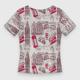 Женская футболка 3D Slim с принтом OLD LONDON в Тюмени,  |  | big ben | british | city | english | europe | kingdom | red | retro | tourism | travel | uk | vintage | английский | биг бен | британский | великобритания | винтажный | город | европа | классика | королевство | красный | лондон | путешествия | р