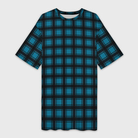 Платье-футболка 3D с принтом Black and blue plaid в Тюмени,  |  | black and blue | plaid | plaid pattern | клетка | клетчатый узор | синий | черный | шотландка