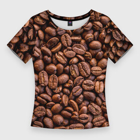 Женская футболка 3D Slim с принтом Зерна жареного кофе в Тюмени,  |  | coffee | кофе | кофейные зерна | текстура