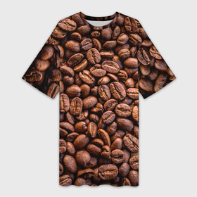Платье-футболка 3D с принтом Зерна жареного кофе в Тюмени,  |  | coffee | кофе | кофейные зерна | текстура
