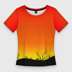 Женская футболка 3D Slim с принтом Закат и травы в Тюмени,  |  | evening | gradient | herbs | sky | sunrise | sunset | вечер | градиент | закат | небо | поле | природа