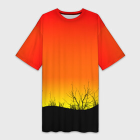 Платье-футболка 3D с принтом Закат и травы в Тюмени,  |  | evening | gradient | herbs | sky | sunrise | sunset | вечер | градиент | закат | небо | поле | природа