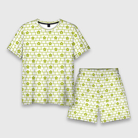 Мужской костюм с шортами 3D с принтом Зеленые кирпичики и цветы в Тюмени,  |  | абстрактные | абстракция | геометрия | классика | классические | нейтральные | спокойные | узор | узоры