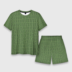 Мужской костюм с шортами 3D с принтом Крокодиловая кожа зелёная в Тюмени,  |  | зелёная кожа | кожа | кожа крокодила | кожаная | кожаное | кожаный | крокодил | крокодиловая кожа | паттерн | текстура