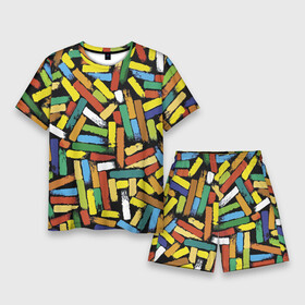 Мужской костюм с шортами 3D с принтом Летний паттерн из разноцветных мелков в Тюмени,  |  | abstraction | color | fashion | pattern | summer | абстракция | лето | мода | паттерн | цвет