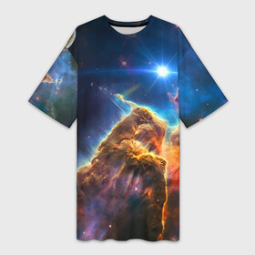 Платье-футболка 3D с принтом Бесконечное космическое пространство в Тюмени,  |  | cosmos | neon | planet | space | star | звезда | космос | неон | планета | пространство