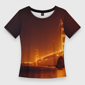 Женская футболка 3D Slim с принтом Неоновый ночной длинный мост  Оранжевый в Тюмени,  |  | abstraction | art | artwork | bridge | city | colorful | colors | dark | darkness | graphics | neon | patterns | surrealism | sweethuman | sweethumen | абстракция | арт | город | графика | искусство | мост | неон | разноцветный | сюрреализм | темнота | ть