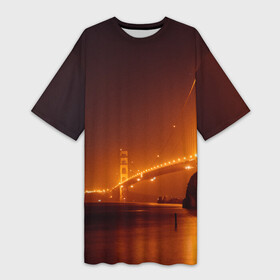 Платье-футболка 3D с принтом Неоновый ночной длинный мост  Оранжевый в Тюмени,  |  | abstraction | art | artwork | bridge | city | colorful | colors | dark | darkness | graphics | neon | patterns | surrealism | sweethuman | sweethumen | абстракция | арт | город | графика | искусство | мост | неон | разноцветный | сюрреализм | темнота | ть