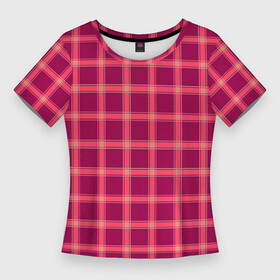 Женская футболка 3D Slim с принтом Красный модный узор в крупную клетку в Тюмени,  |  | в клетку | клетчатый узор | красная клетка | красный | модный | шотландка