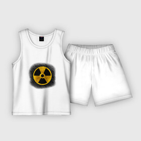 Детская пижама с шортами хлопок с принтом Знак радиоактивность в Тюмени,  |  | Тематика изображения на принте: знак | кирпич | опасность | радиация | стена