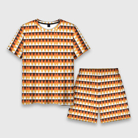 Мужской костюм с шортами 3D с принтом Треугольники на оранжевом фоне в Тюмени,  |  | абстрактные | классика | классические | нейтральные | спокойные | узор | узоры