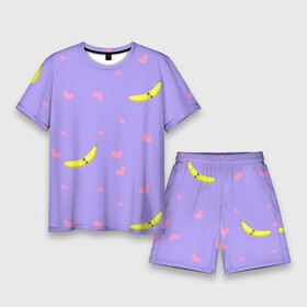 Мужской костюм с шортами 3D с принтом Малыш банан в Тюмени,  |  | Тематика изображения на принте: банан | бананчик | дети | желтый | малыш | милаш | милое | розовый | сердечки | сердце | сиреневый
