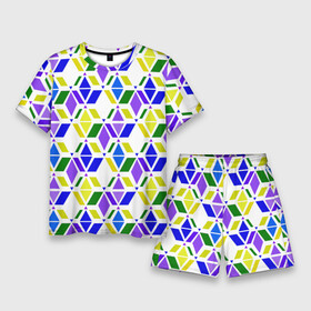Мужской костюм с шортами 3D с принтом Разноцветный неоновый геометрический узор в Тюмени,  |  | геометрические фигуры | геометрический узор | неоновый зеленый | неоновый узор | разноцветный | фиолетовый