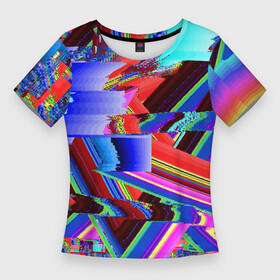 Женская футболка 3D Slim с принтом Авангардный модный глитч в Тюмени,  |  | abstraction | color | fashion | glitch | neon | vanguard | абстракция | авангард | глитч | мода | неон | цвет