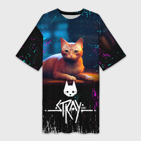 Платье-футболка 3D с принтом Stray Cat  Бродячий Кот в Тюмени,  |  | Тематика изображения на принте: cat | cyberpunck | neon | robots | videogame | бродячий кот | квест