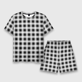 Мужской костюм с шортами 3D с принтом Black and white tartan check в Тюмени,  |  | black and white | tartan | клетка | клетчатый узор | узор в клетку | черно белый | шотландка