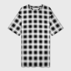 Платье-футболка 3D с принтом Black and white tartan check в Тюмени,  |  | black and white | tartan | клетка | клетчатый узор | узор в клетку | черно белый | шотландка