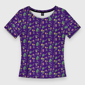 Женская футболка 3D Slim с принтом Цветы невероятной красоты на синем фоне в Тюмени,  |  | flor | floral | flower | herbal | клевер | лето | лютик | одуванчик | подорожник | поле | ромашки | цветочки | цветы