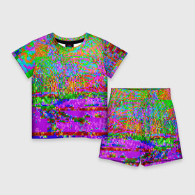 Детский костюм с шортами 3D с принтом Пиксельный глитч арт паттерн в Тюмени,  |  | Тематика изображения на принте: abstraction | art | glitch | neon | pattern | pixel | абстракция | арт | глитч | неон | паттерн | пиксель