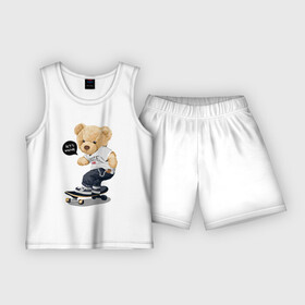 Детская пижама с шортами хлопок с принтом Кульный мишутка  скейтер в Тюмени,  |  | bear | eyes | muzzle | nose | paws | skateboard | skater | sneakers | глаза | кроссовки | лапы | медведь | нос | скейтборд | скейтер