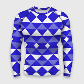 Мужской рашгард 3D с принтом Бело синий геометрический узор в Тюмени,  |  | белый | геометрические фигуры | геометрический узор | синий | треугольники