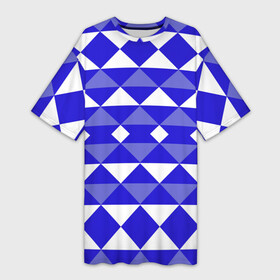 Платье-футболка 3D с принтом Бело синий геометрический узор в Тюмени,  |  | белый | геометрические фигуры | геометрический узор | синий | треугольники