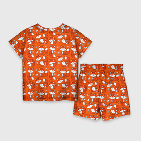 Детский костюм с шортами 3D с принтом Red foxes в Тюмени,  |  | animal | fluffy | forest | funny | ginger | leaves | nature | orange | животное | забавный | лес | листья | оранжевый | природа | пушистый | рыжий