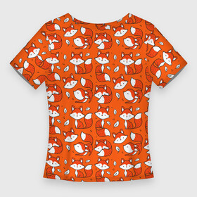 Женская футболка 3D Slim с принтом Red foxes в Тюмени,  |  | animal | fluffy | forest | funny | ginger | leaves | nature | orange | животное | забавный | лес | листья | оранжевый | природа | пушистый | рыжий