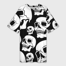 Платье-футболка 3D с принтом Черепа  чёрный фон в Тюмени,  |  | на чёрном фоне | паттерн | скелет | текстура | череп | черепа | черепки | чёрный фон